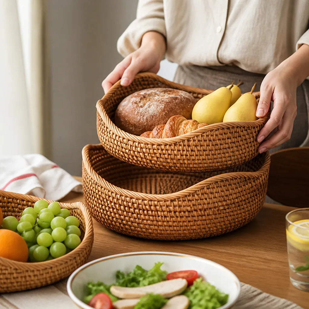 Handwoven Rattan Basket For Kitchen & Dining