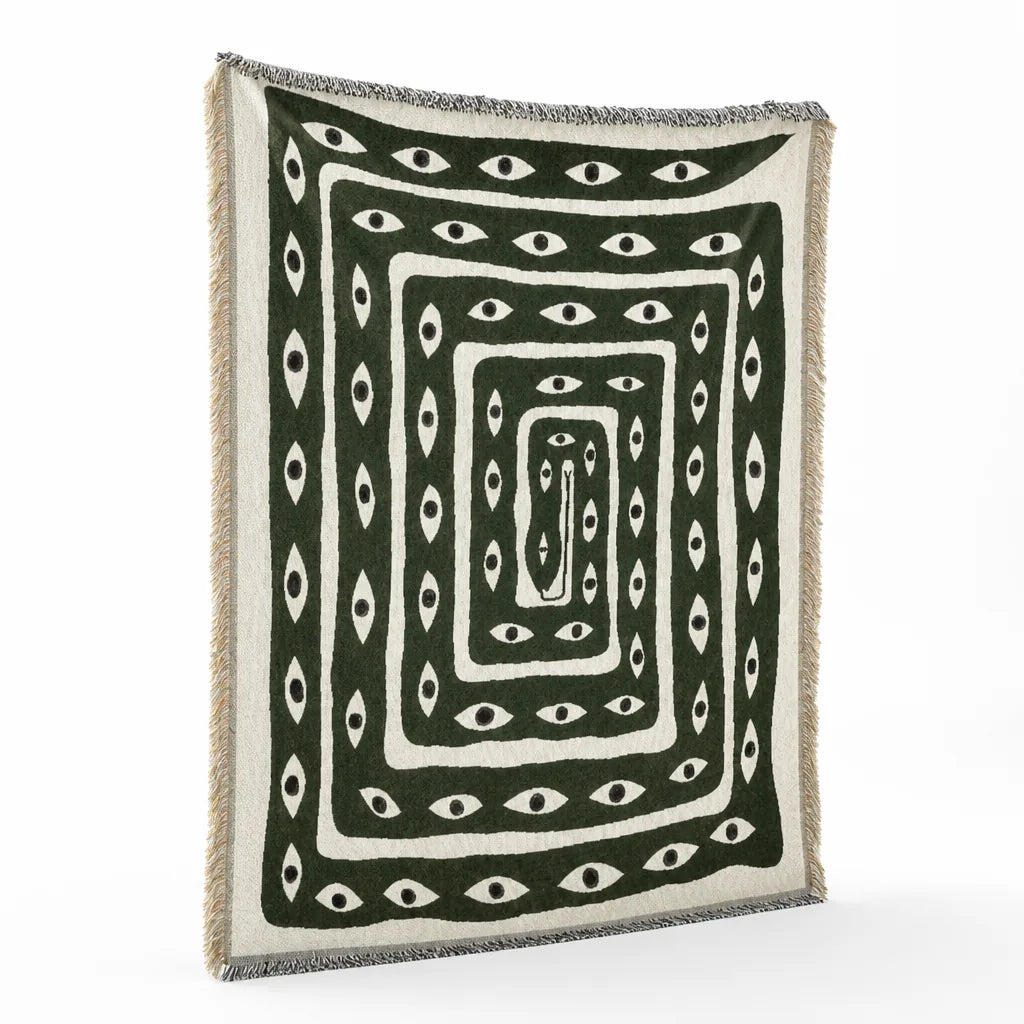 100% Cotton Snake Labyrinth Throw Blanket with Tassel Edges