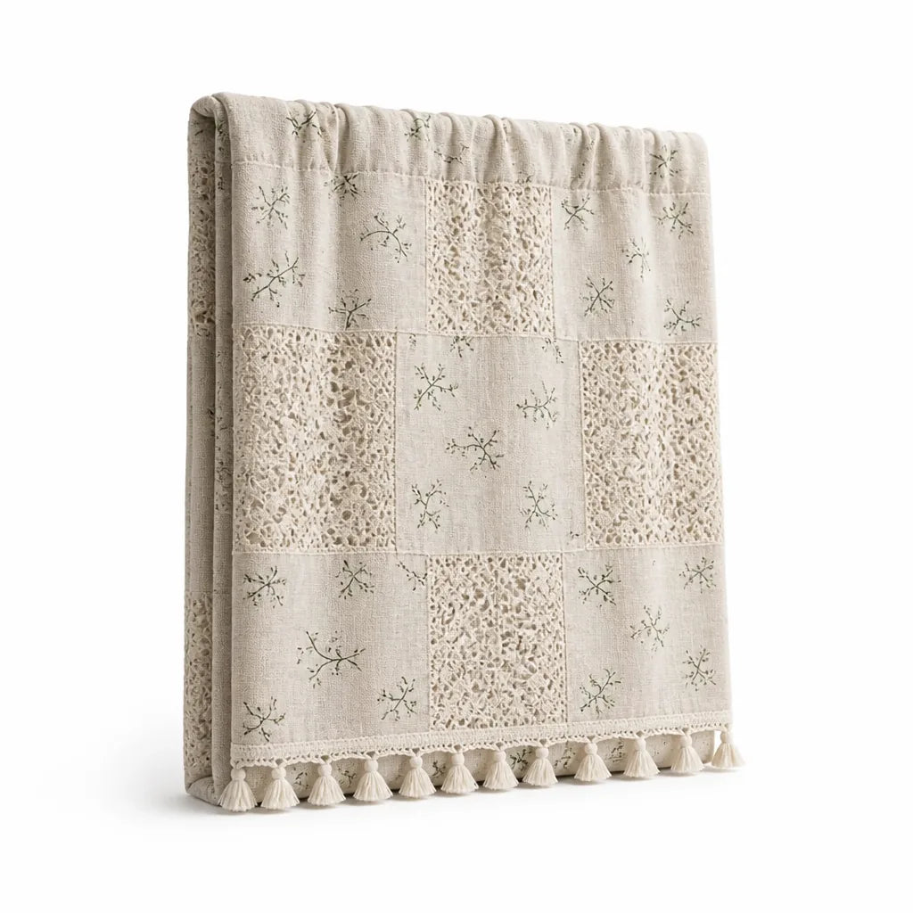 Boho Floral Patchwork Lace Semi-Blackout Rod Pocket Curtain Panel