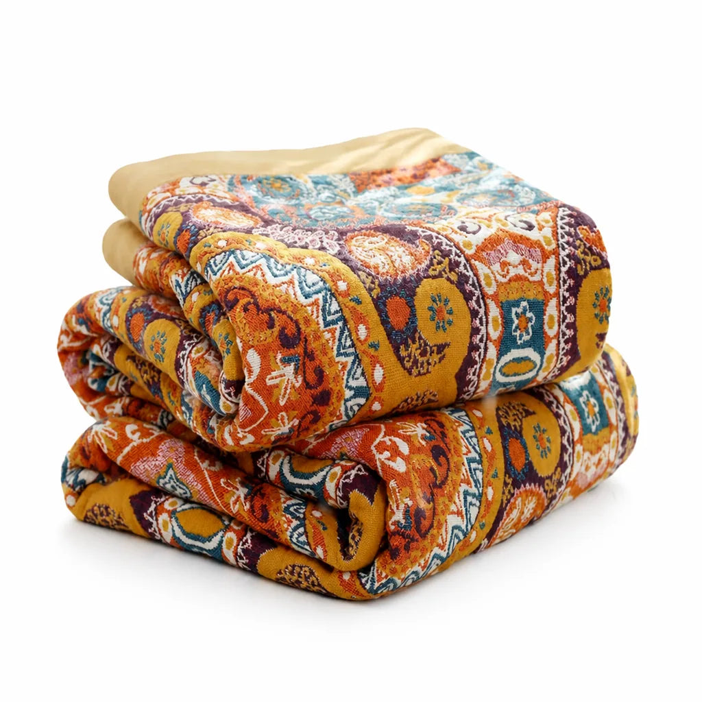 Boho Reversible Cotton Blanket (Breathable Moisture-Wicking Knit, Cooling Side)