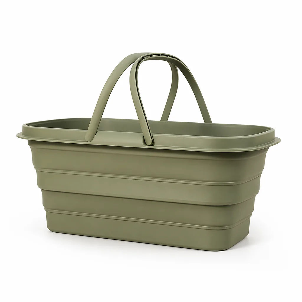 Collapsible Self-Standing Fold-Flat Wash Basin And Drink Cooler Basket
