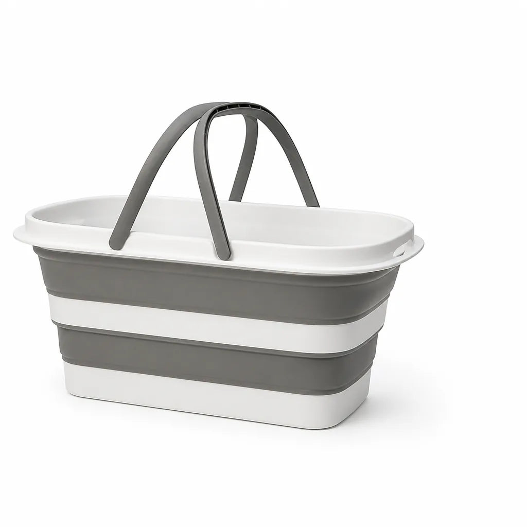 Collapsible Self-Standing Fold-Flat Wash Basin And Drink Cooler Basket