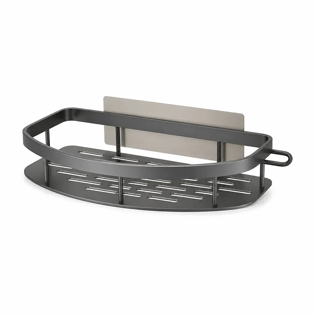 Curved Aluminium Open-Frame Shower Caddy with Adjustable Hook
