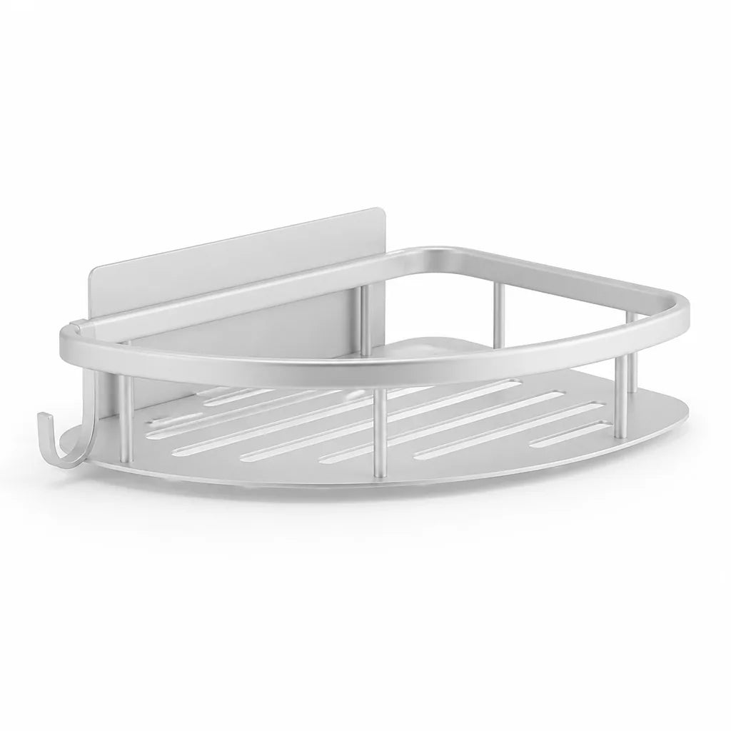 Curved Aluminium Open-Frame Shower Caddy with Adjustable Hook