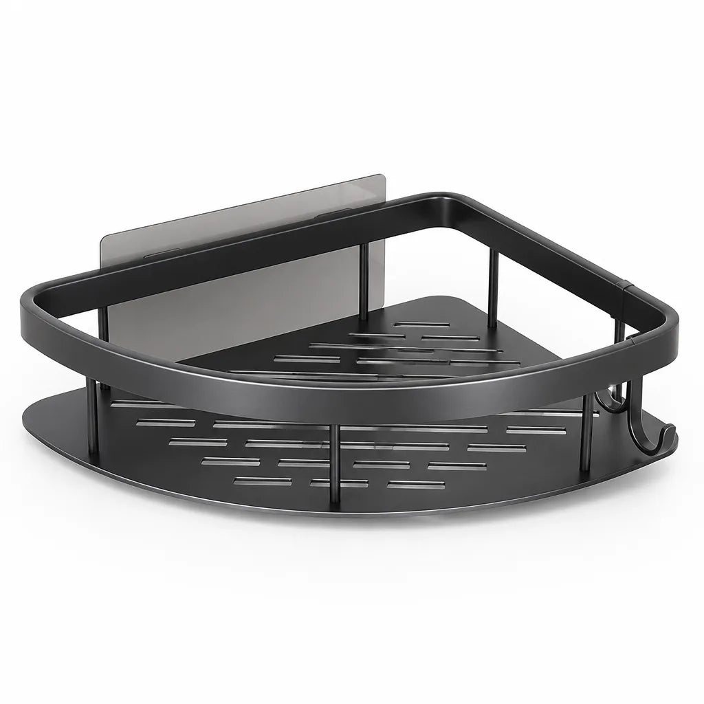 Curved Aluminium Open-Frame Shower Caddy with Adjustable Hook