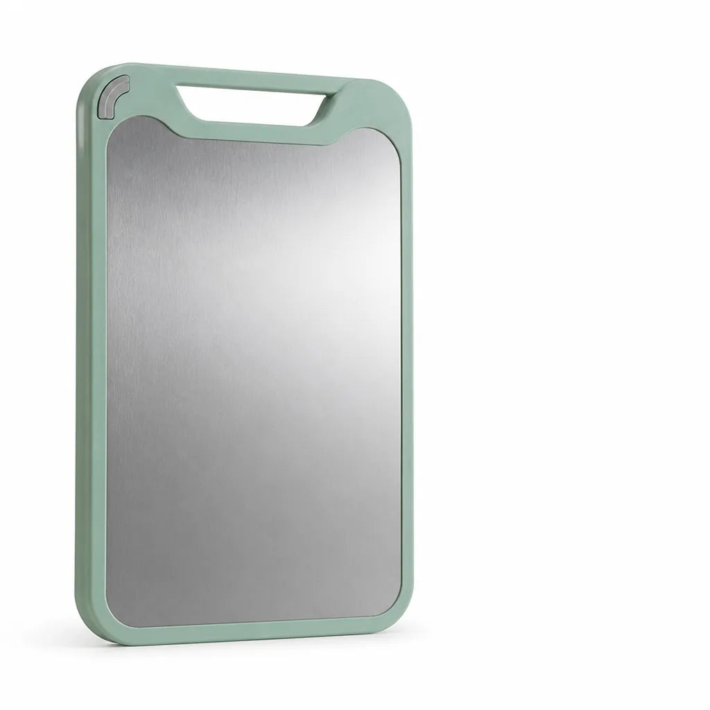 Double-Sided Stainless Steel And Rice Husk Chopping Board (Built-In Garlic Grinder)