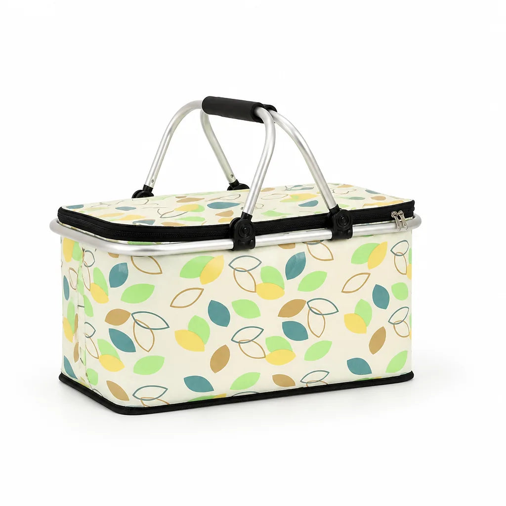 Insulated Foldable Checkered Picnic Basket (Zippered Top and Double Handles, 22L)