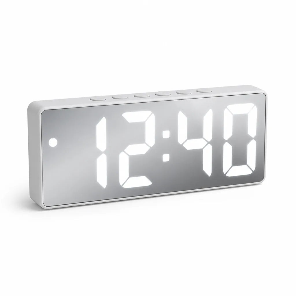 LED Mirror Alarm Clock with Date and Temperature Display