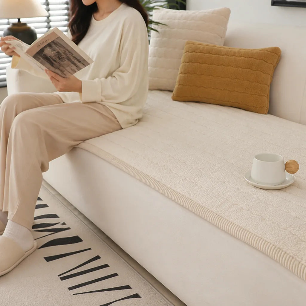 Machine Washable Thick Plush Sofa Cover with Non-Slip Backing