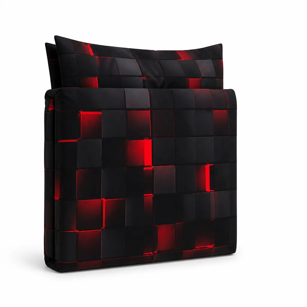 Neon 3D Grid Print Cotton Blend Duvet Cover Set (Set of 3)