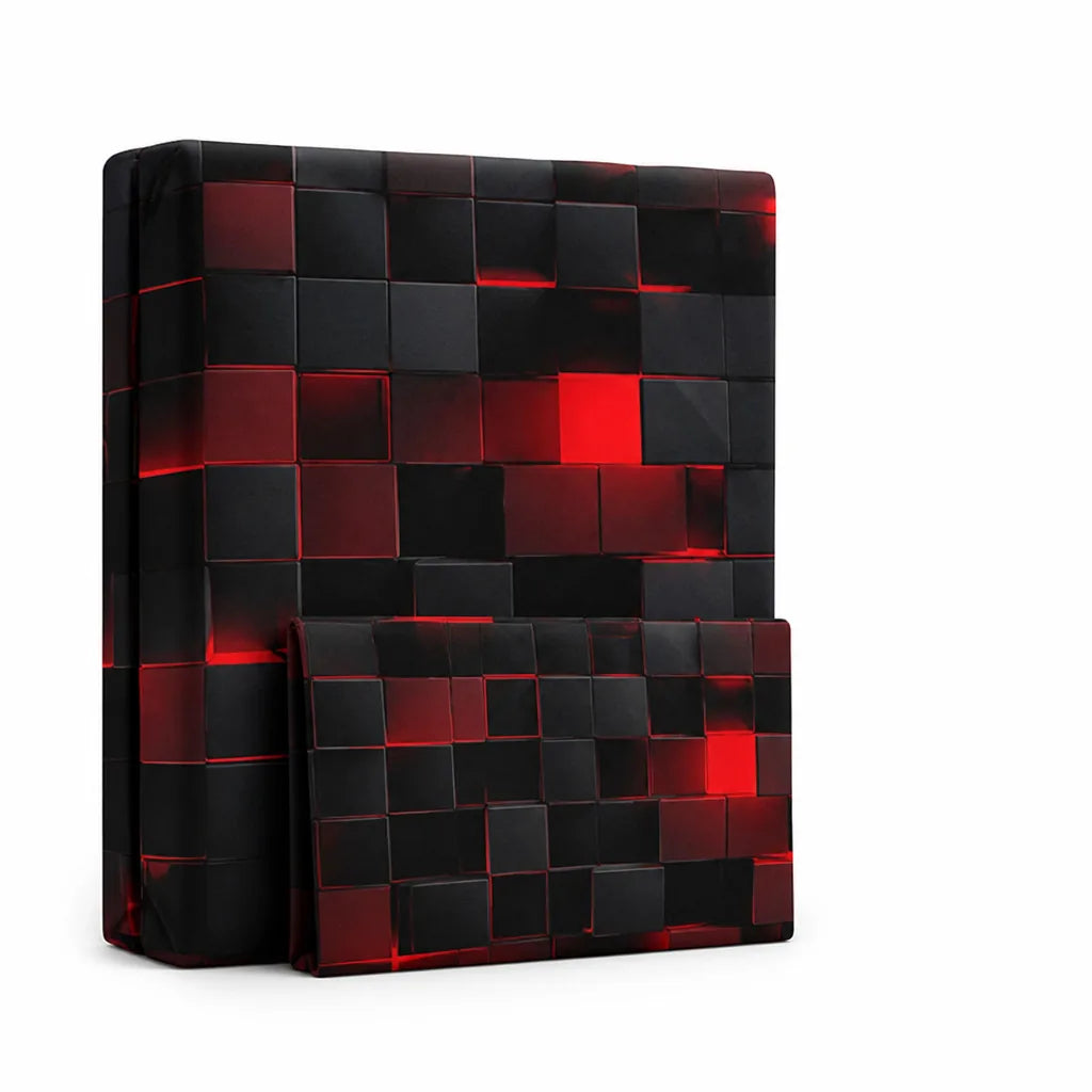 Neon 3D Grid Print Cotton Blend Duvet Cover Set (Set of 3)