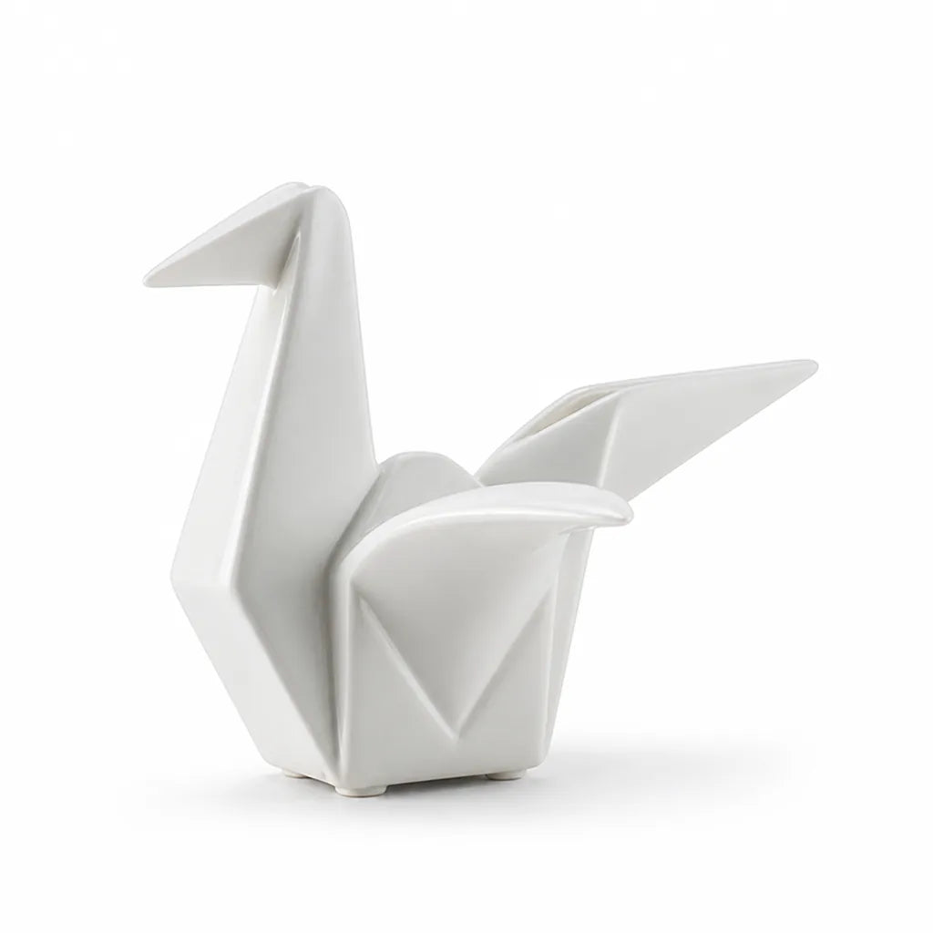 Origami-Inspired Geometric Ceramic Bird Figurine for Desks & Shelves