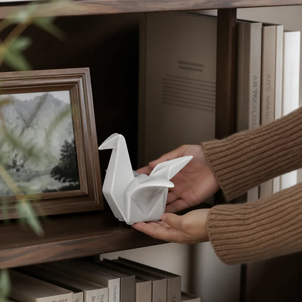 Origami-Inspired Geometric Ceramic Bird Figurine for Desks & Shelves