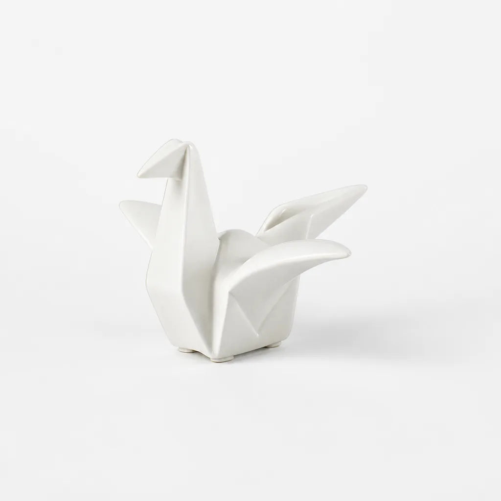 Origami-Inspired Geometric Ceramic Bird Figurine for Desks & Shelves