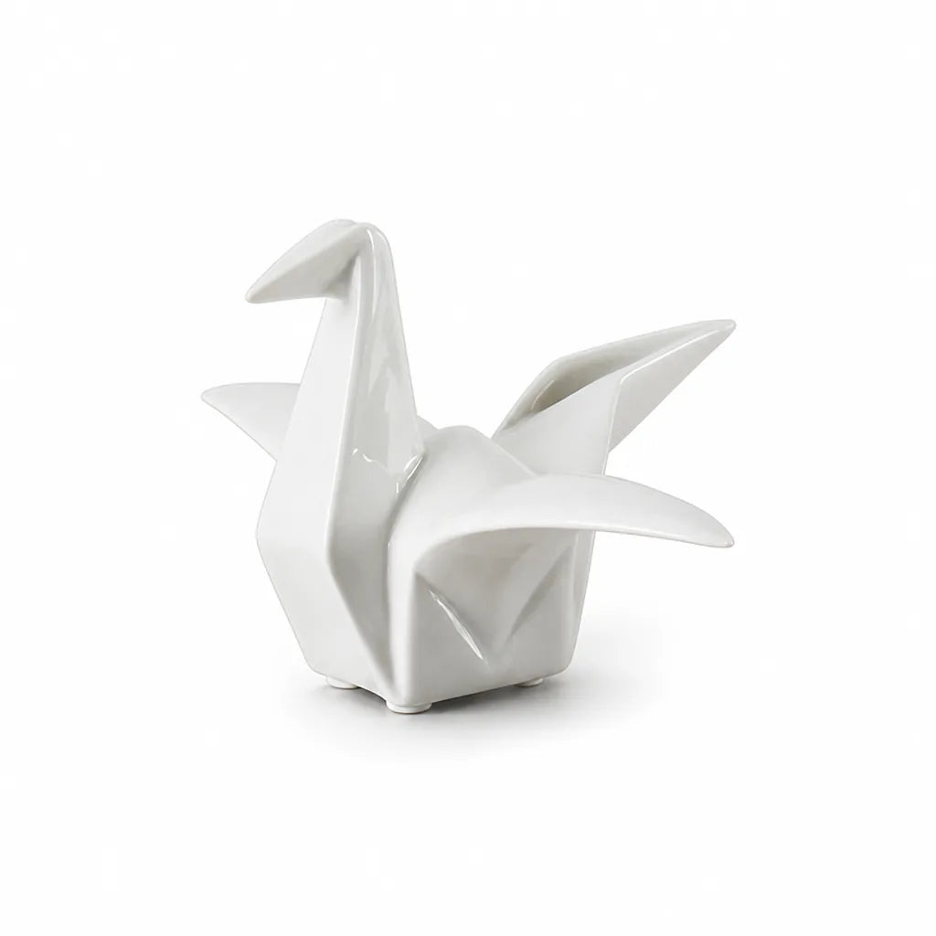 Origami-Inspired Geometric Ceramic Bird Figurine for Desks & Shelves