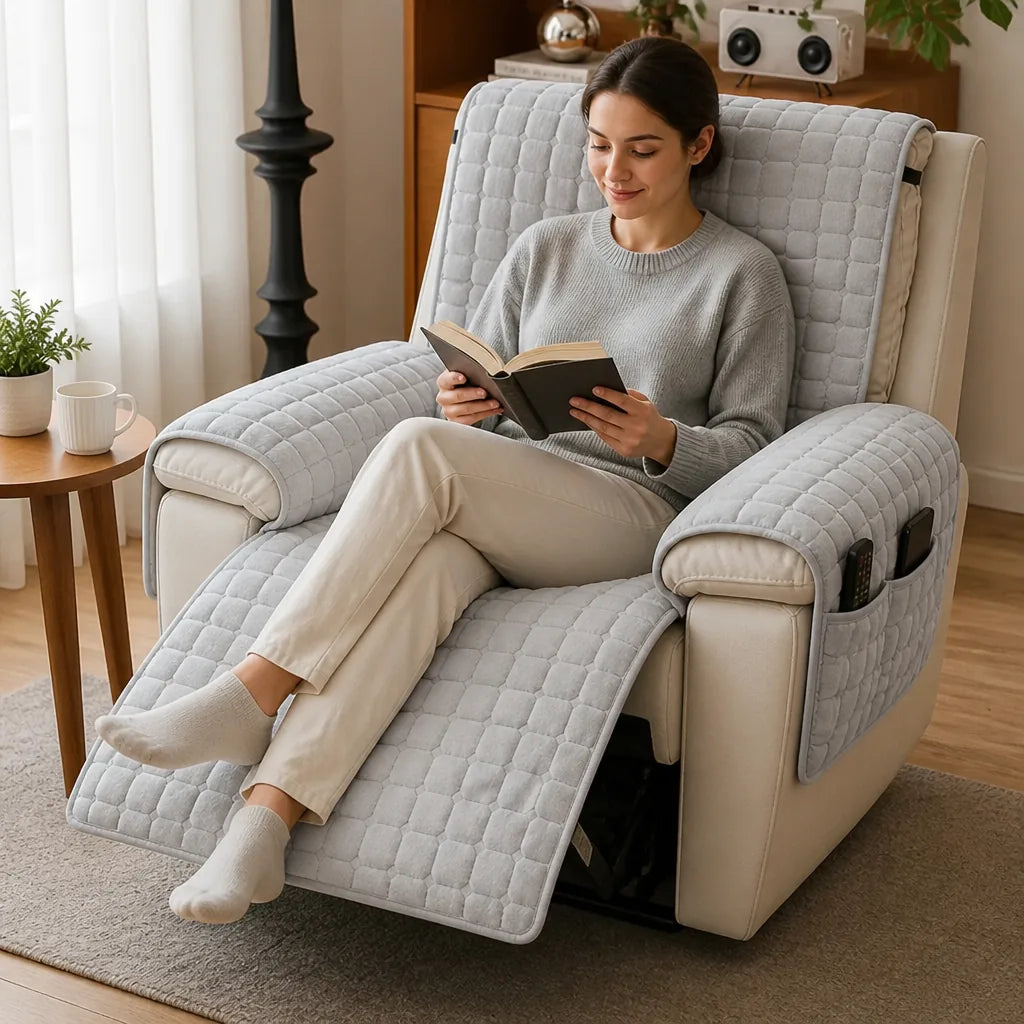 Quilted Non-Slip Recliner Cover with Side Pocket