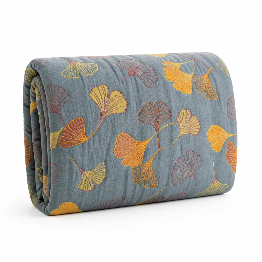 Reversible Cotton Ginkgo Leaf Throw Blanket