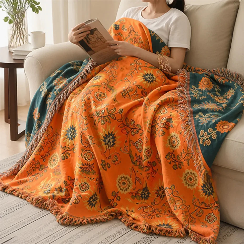 Reversible Floral Cotton Gauze Throw Blanket