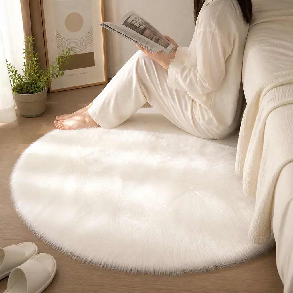 Round High-Density Velvet Plush Rug With Non-Slip Rubber Backing
