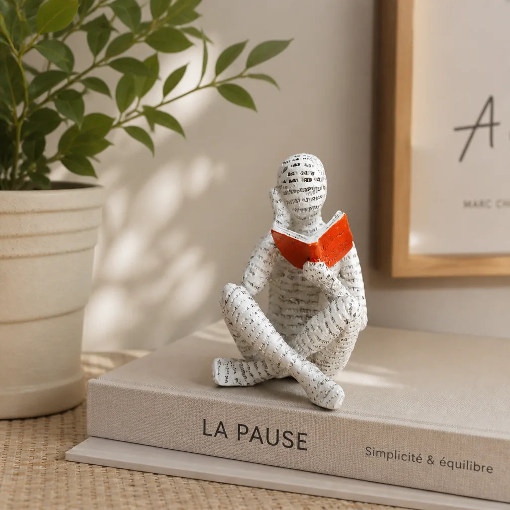 Sculptural Resin Woman Reading Figurine