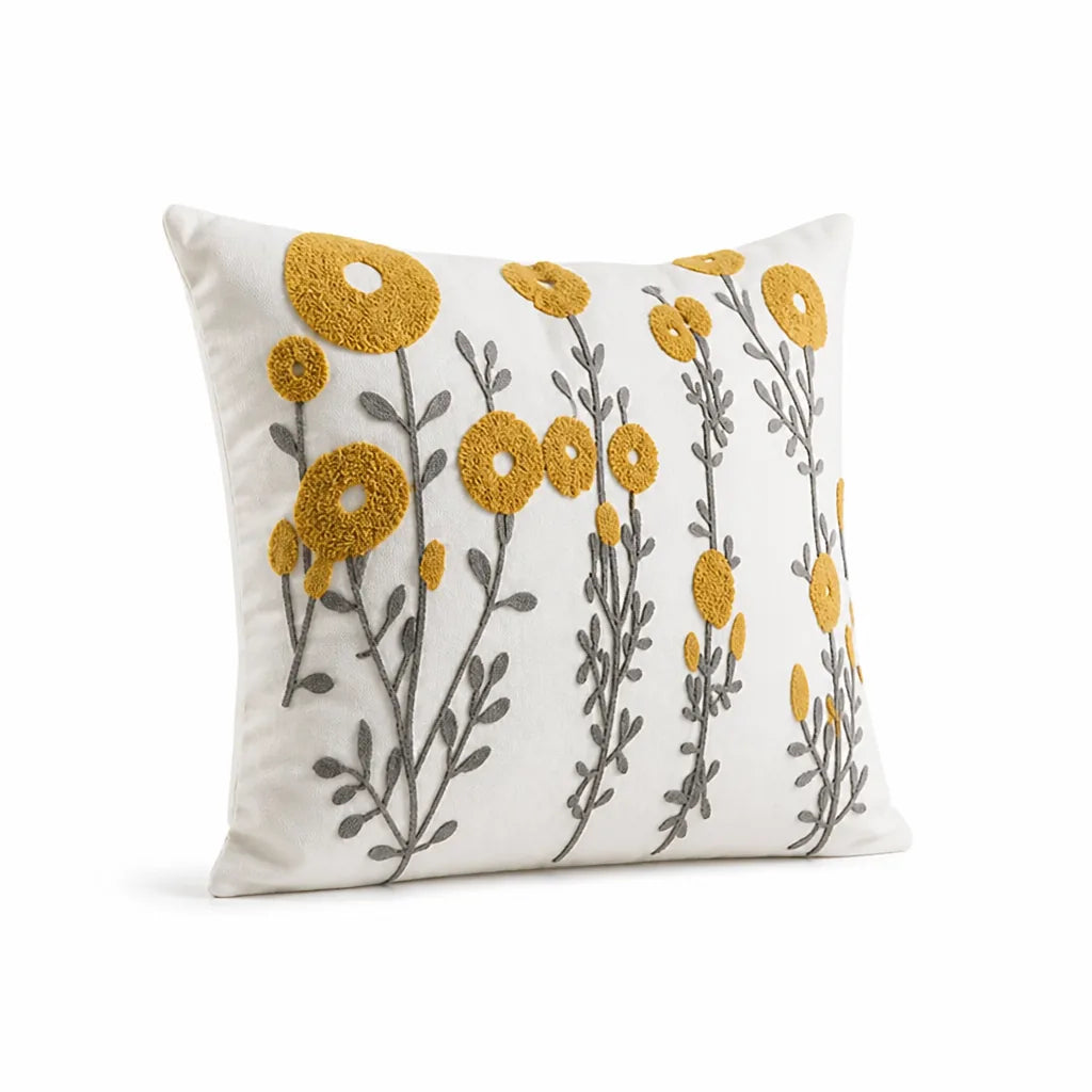 Small-Flower Embroidered Cushion Cover With Hidden Zip (18-Inch Square)