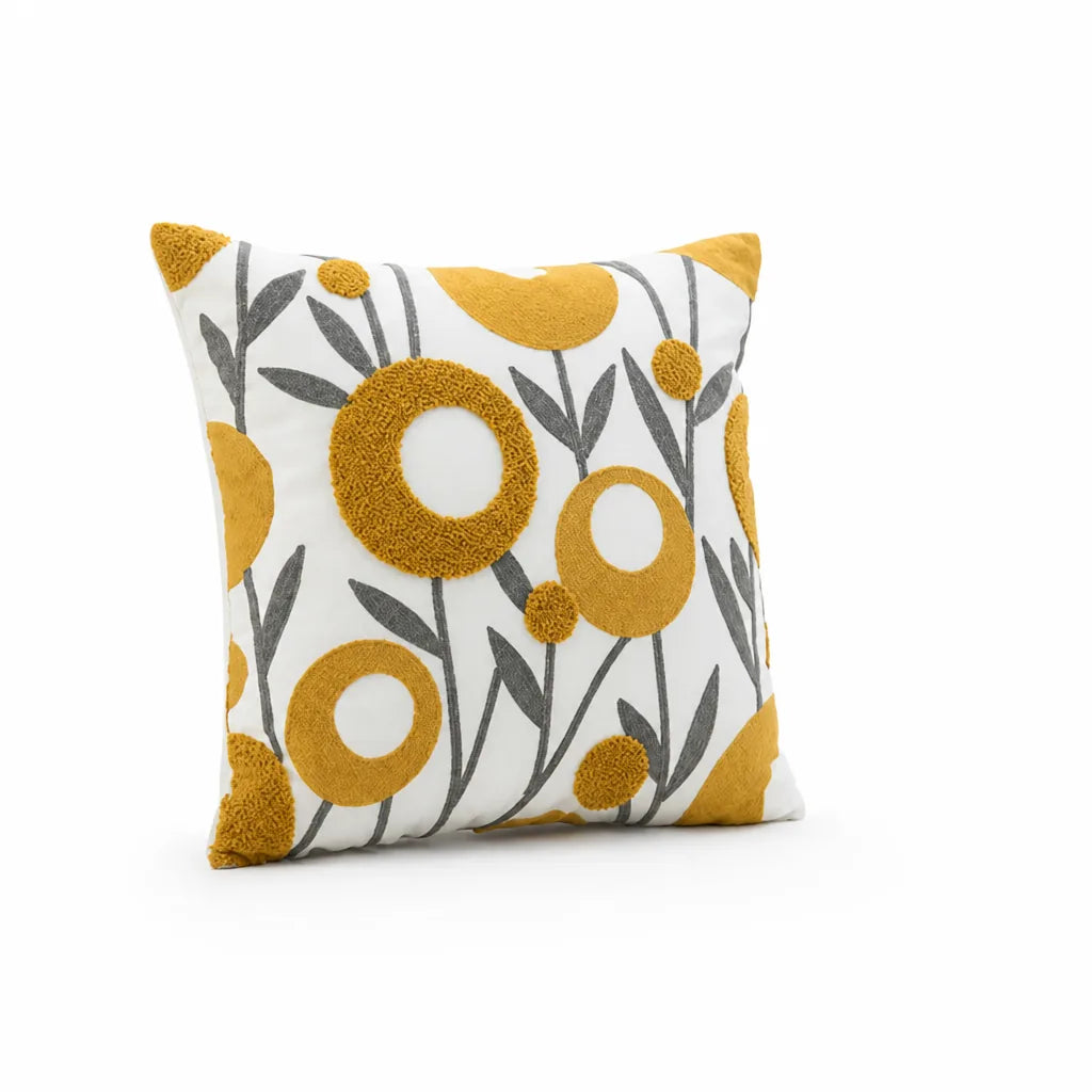 Small-Flower Embroidered Cushion Cover With Hidden Zip (18-Inch Square)