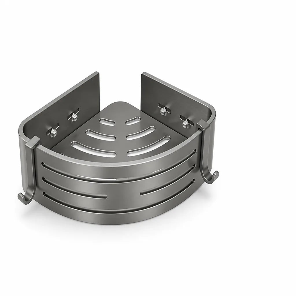 Space-Saving Aluminum Open Shelf Corner Shower Rack (Self-Adhesive Mount, Rust-Resistant)