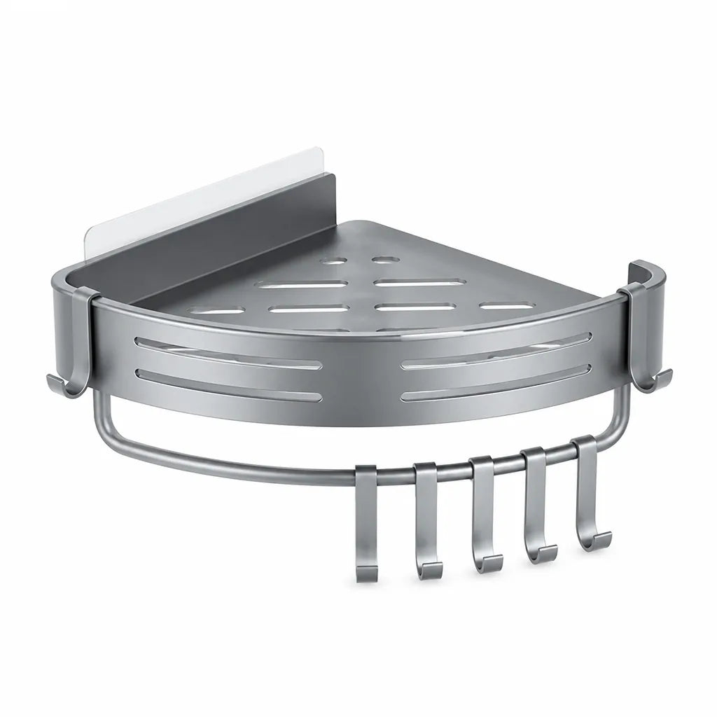 Space-Saving Aluminum Open Shelf Corner Shower Rack (Self-Adhesive Mount, Rust-Resistant)