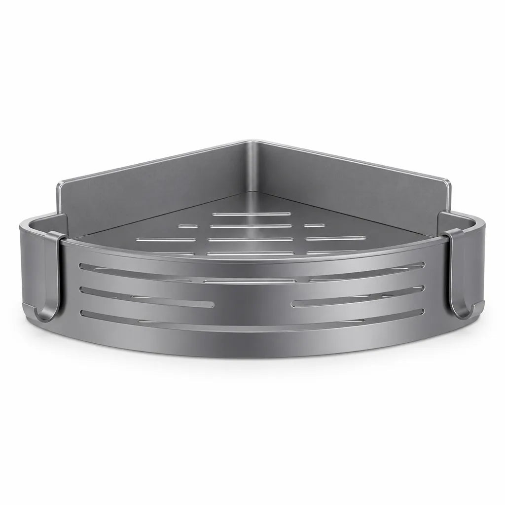 Space-Saving Aluminum Open Shelf Corner Shower Rack (Self-Adhesive Mount, Rust-Resistant)
