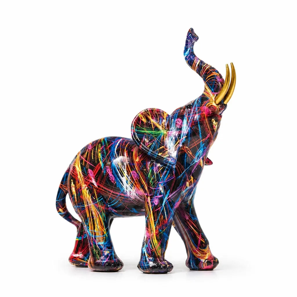 Vibrant Graffiti-Inspired Resin Elephant Figurine
