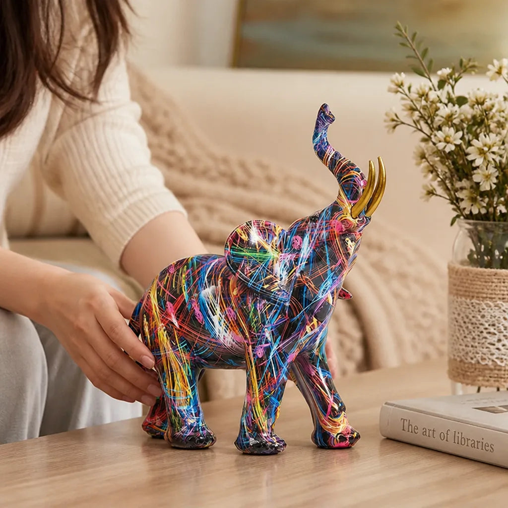 Vibrant Graffiti-Inspired Resin Elephant Figurine