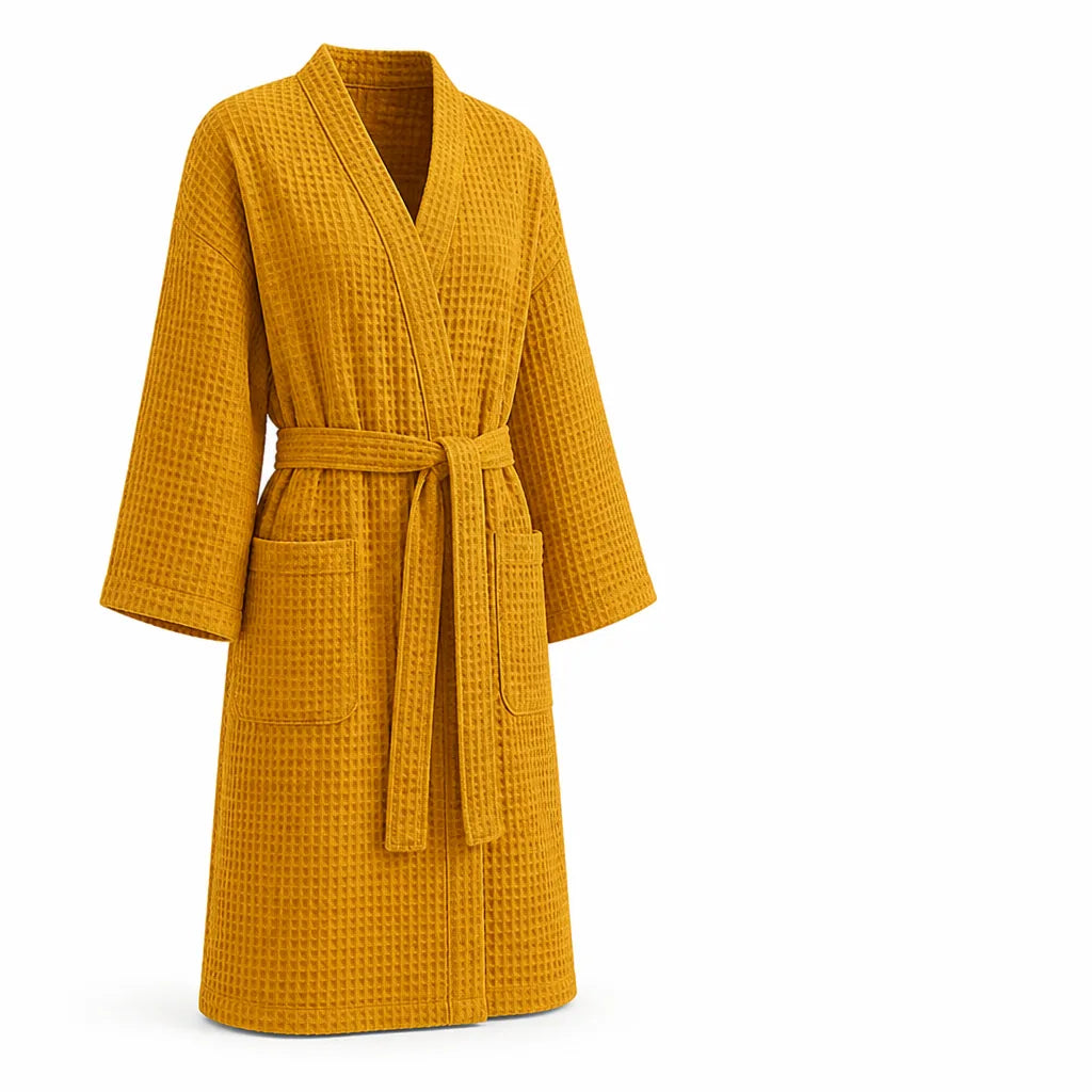 Waffle V-Neck Double-Layer Cotton Bathrobe (100% Cotton)