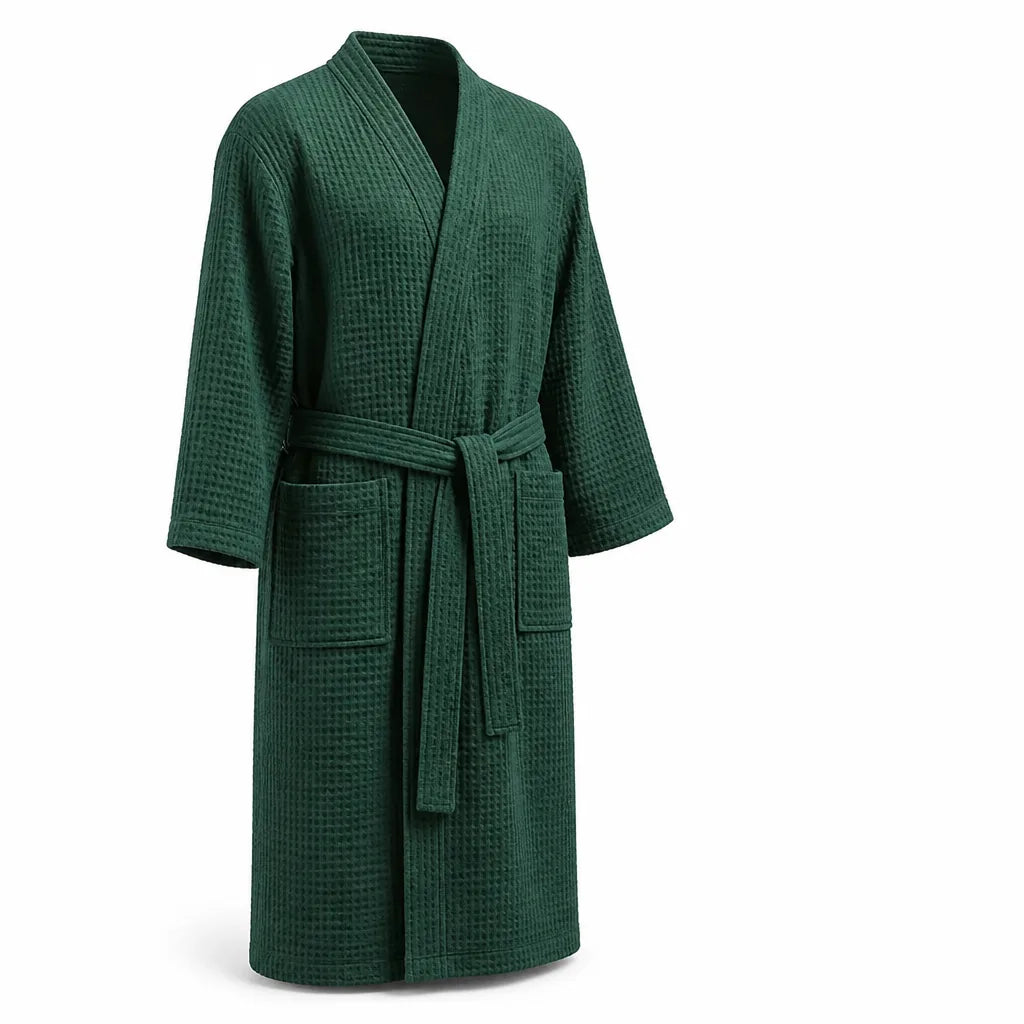 Waffle V-Neck Double-Layer Cotton Bathrobe (100% Cotton)