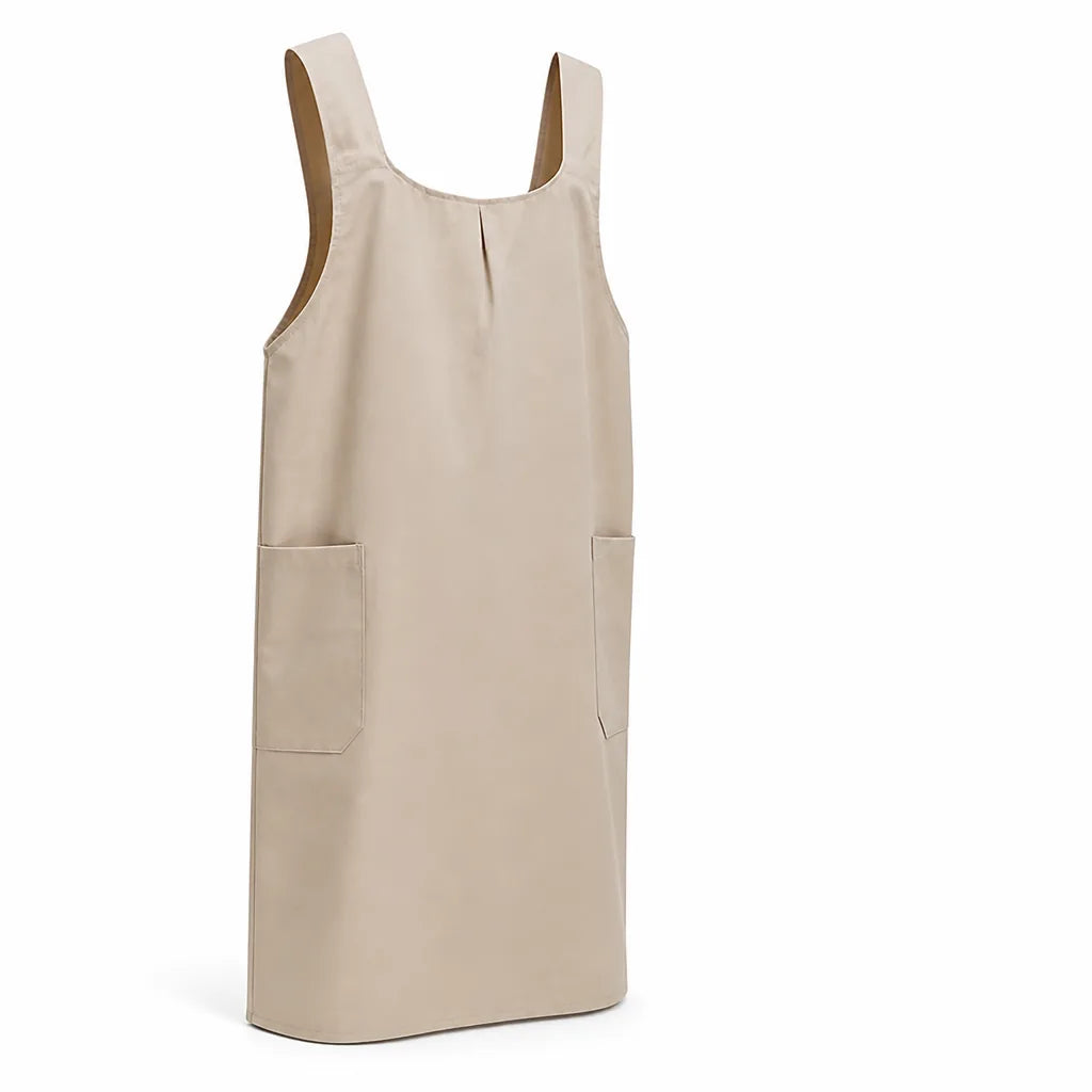 Women's Korean-Inspired Cross-Back Cotton-Linen Apron Dress (2 Front Pockets)