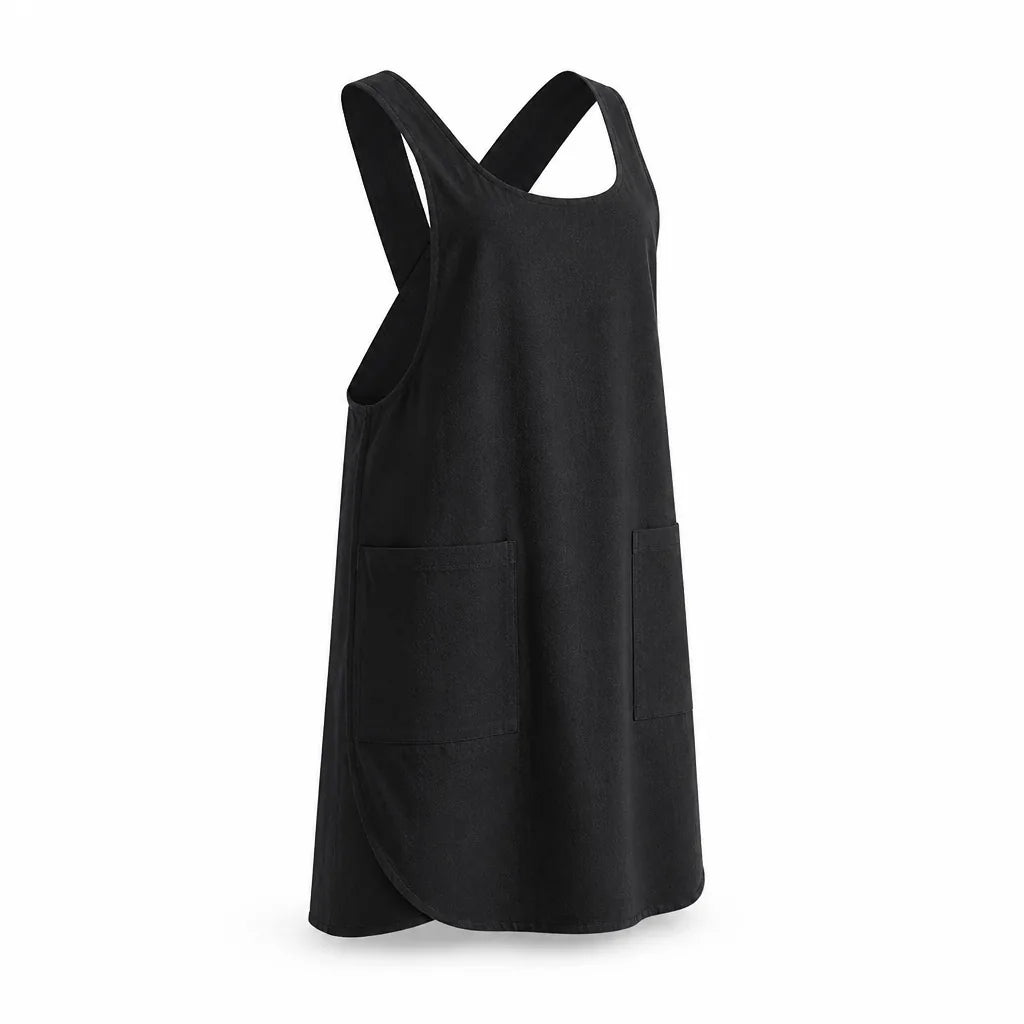Women's Korean-Inspired Cross-Back Cotton-Linen Apron Dress (2 Front Pockets)